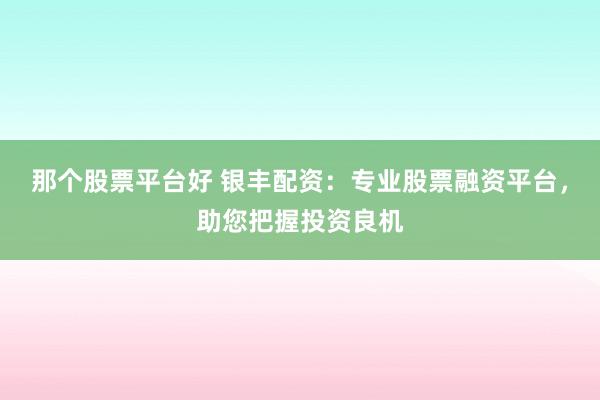 那个股票平台好 银丰配资：专业股票融资平台，助您把握投资良机