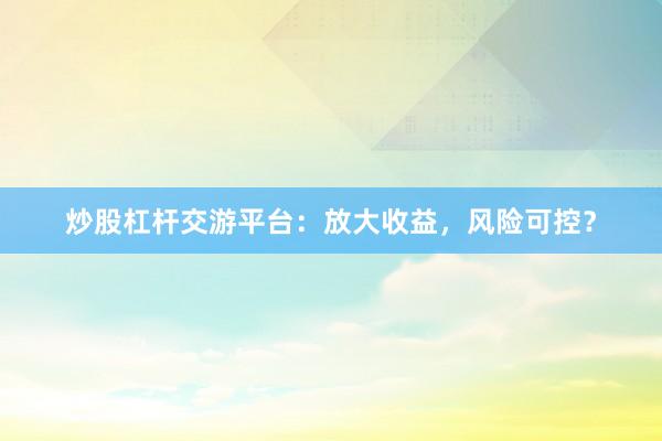 炒股杠杆交游平台：放大收益，风险可控？