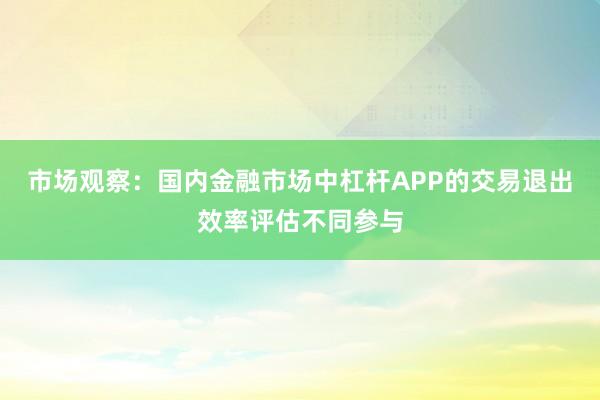 市场观察：国内金融市场中杠杆APP的交易退出效率评估不同参与