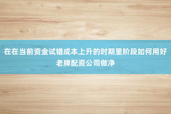 在在当前资金试错成本上升的时期里阶段如何用好老牌配资公司做净