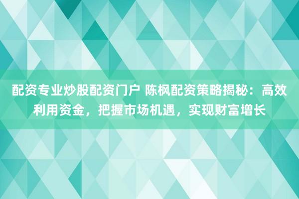 配资专业炒股配资门户 陈枫配资策略揭秘：高效利用资金，把握市场机遇，实现财富增长
