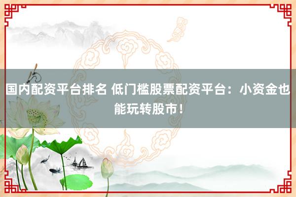 国内配资平台排名 低门槛股票配资平台：小资金也能玩转股市！