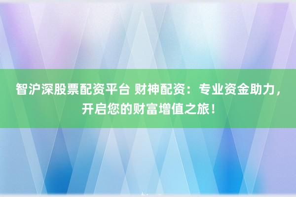 智沪深股票配资平台 财神配资：专业资金助力，开启您的财富增值之旅！